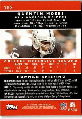 2007 Bowman #182 Quentin Moses - Football Card Single