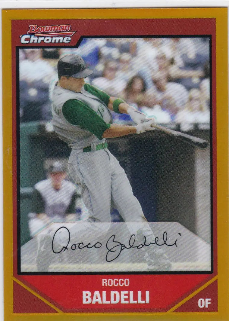 Rocco Baldelli Refractor baseball card, Tampa Bay Rays, Bowman Chrome in batting stance