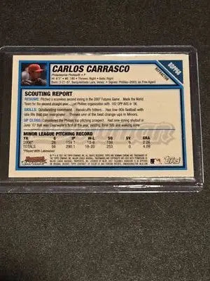 2007 Bowman Draft Picks & Prospects #BDPP68 Carlos Carrasco Chrome Prospects - Baseball Card Single