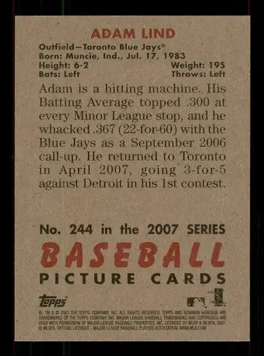 2007 Bowman Heritage #244b Adam Lind NM-MT SP Blue Jays ID:72348 - Baseball Card Single