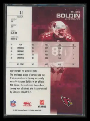 2007 Donruss Playoff Prestige Stars of the NFL David Carr #41 Game-Worn Jersey - Sports Memorabilia