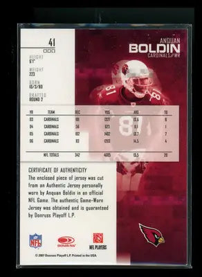 2007 Donruss Rookie Stars Anquan Boldin #81 Game-Worn Jersey Football