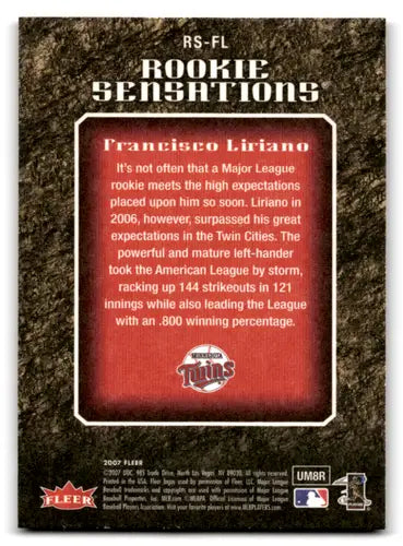 Original gloss Fleer Rookie Sensations baseball card of Francisco Liriano Twins ID 72383