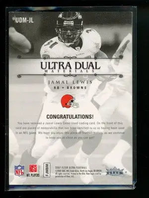 2007 Fleer Ultra Ultra Dual Materials Jamal Lewis #UDM-JL Game-Used Mem 96/99 - Other