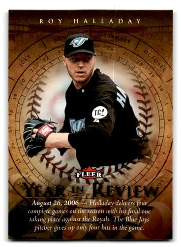 Original gloss Roy Halladay baseball card in mint Blue Jays Fleer Year review collection