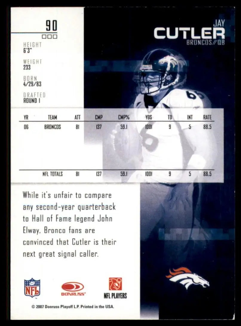 2007 Leaf Rookies & Stars Jay Cutler #90 Denver Broncos Football Card NFL Sports - Football Card Single