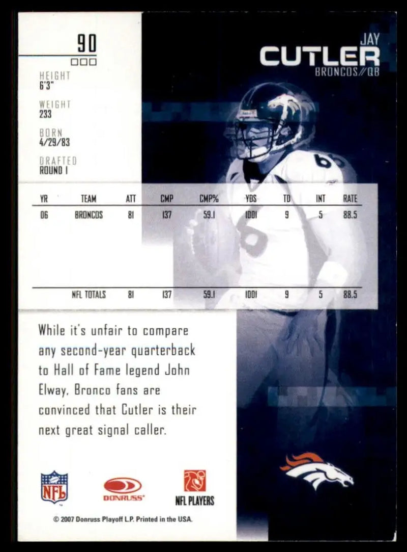 2007 Leaf Rookies & Stars Jay Cutler #90 Denver Broncos Football Card NFL Sports - Football Card Single