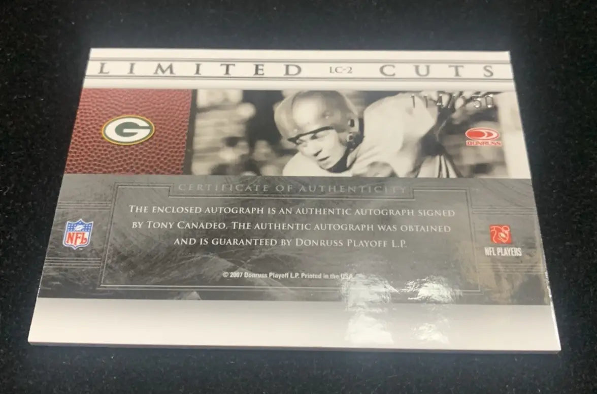 2007 Limited Cuts Cut Signature Tony Canadeo LC-2 Auto Green Bay Packers #/150 - Football Card Single