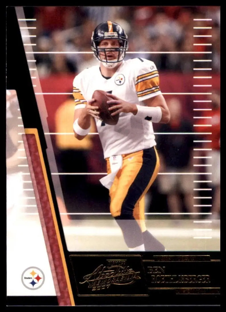 White and yellow Pittsburgh Steelers football jersey with black helmet and Roethlisberger logo