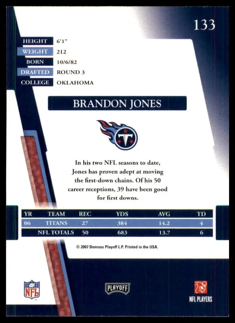 2007 Bowman playoff football card featuring Brandon Jones Tennessee Titans memorabilia