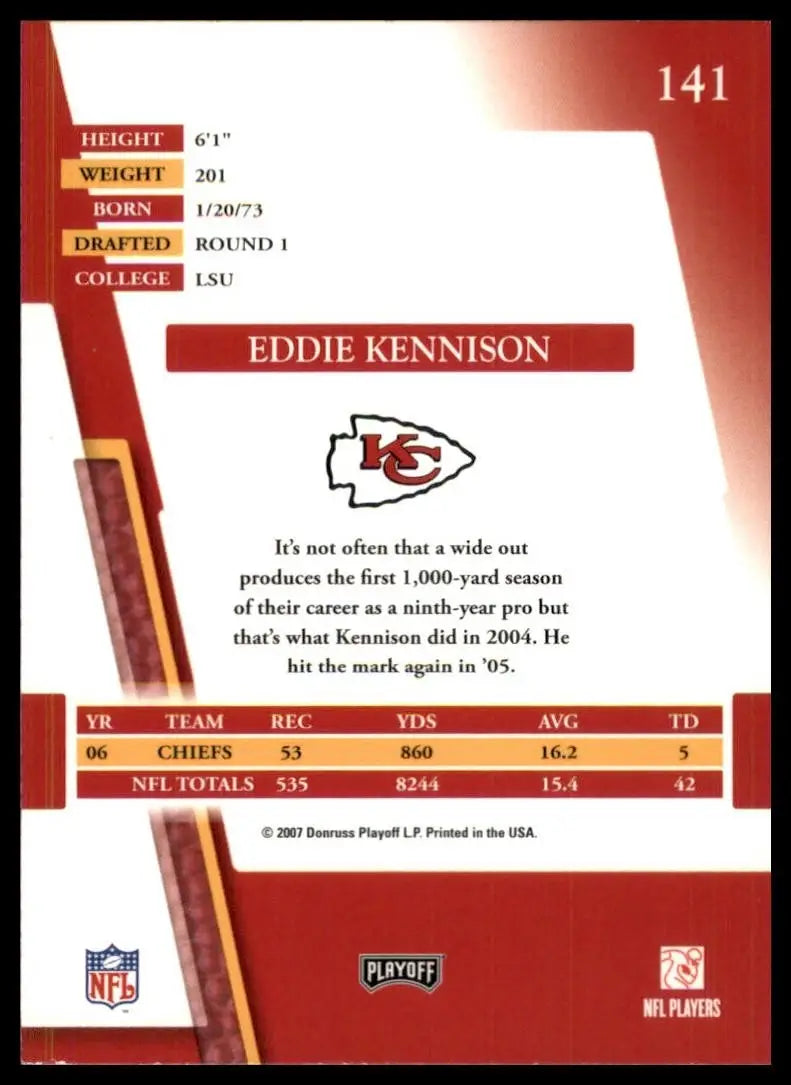2007 Playoff Absolute Memorabilia Eddie Kennison #141 Kansas City Chiefs Card - Football Card Single