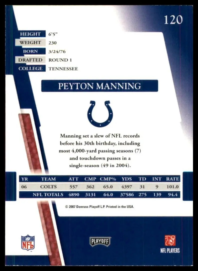 2007 Bowman Playoff Football Card featuring Peyton Manning Indianapolis Colts