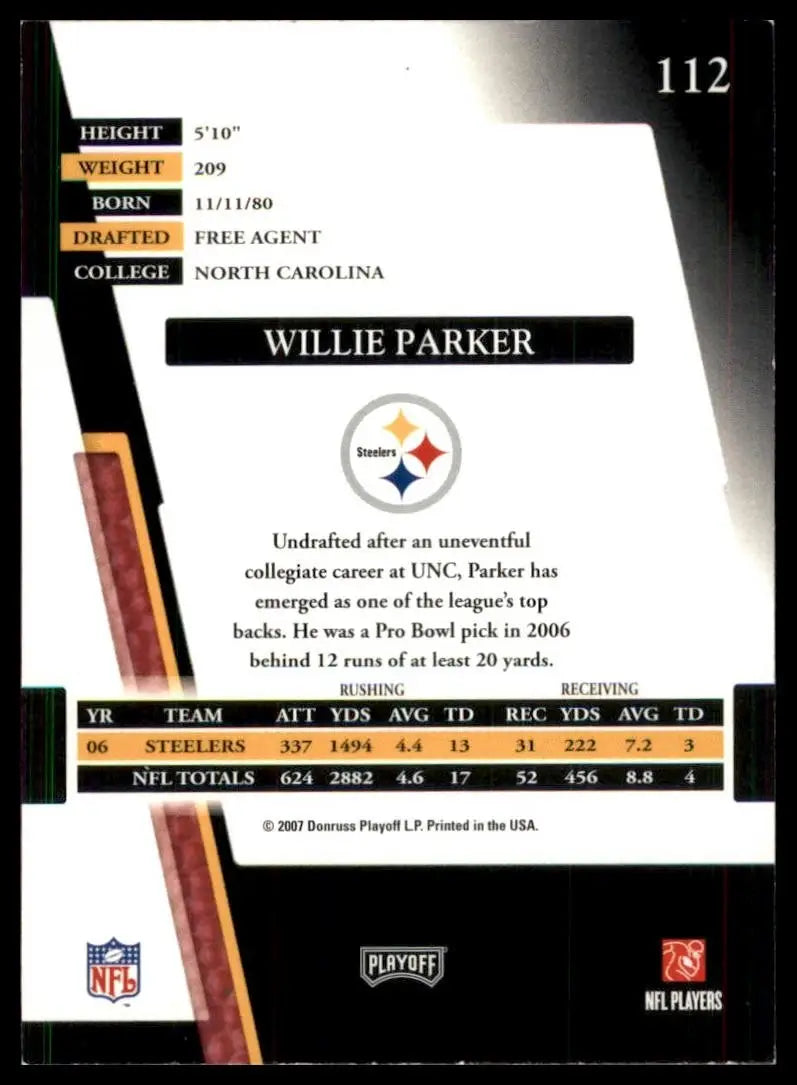 2006 Playoff Absolute Memorabilia Willie Parker football card Pittsburgh Steelers