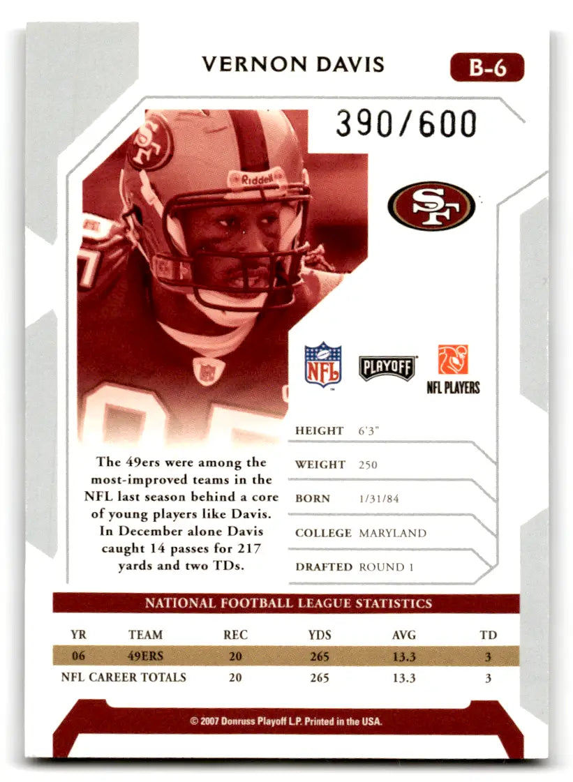 2007 Playoff NFL Playoffs Previews - Bonus Pack Blue B-6 Vernon Davis /600 49ers - Football Card Single
