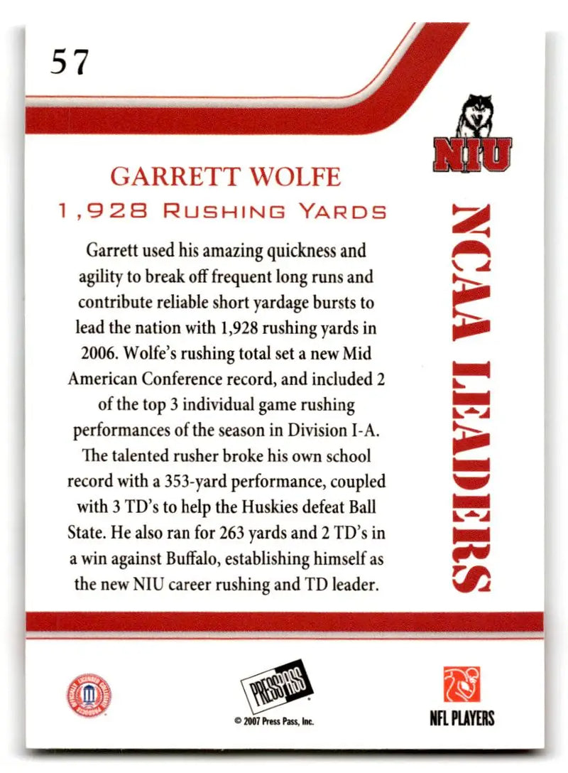 2007 Press Pass #57 Garrett Wolfe Reflectors Blue - Football Card Single