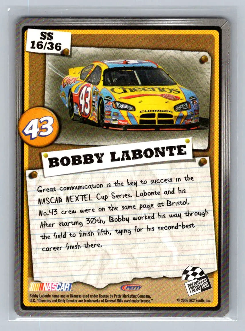 2007 Press Pass #SS 16 Bobby Labonte Snapshots Petty Enterprises - Racing Card Single