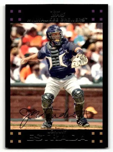 Original gloss Johnny Estrada Brewers baseball card from 2007 Topps #104