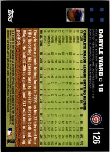 Baseball card back featuring original gloss of Daryle Ward NM-MT Cubs 2007 Topps