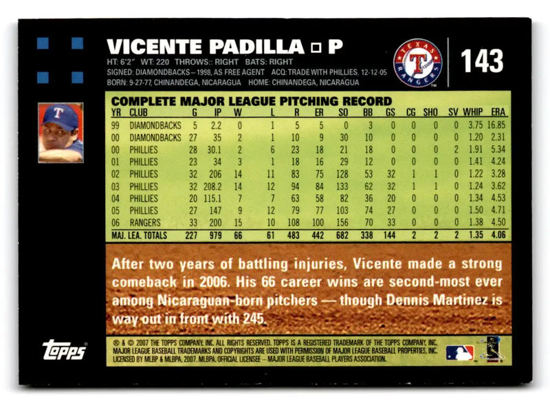 2007 Topps #143 Vicente Padilla - Baseball Card Single