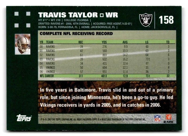 2007 Topps #158 Travis Taylor - Football Card Single