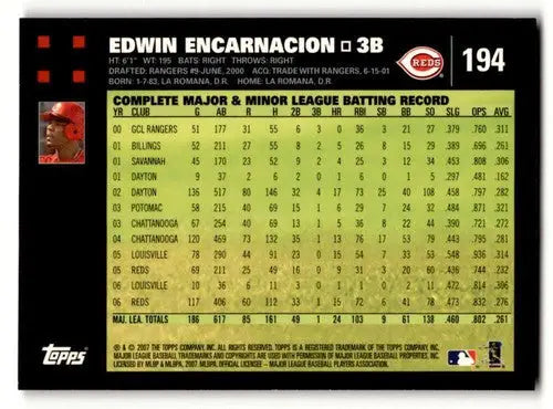 2007 Topps #194 Edwin Encarnacion Cincinnati Reds Baseball Cards NM ID:53840 - Baseball Card Single