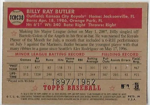 2007 Topps 1952 Edition Chrome #38 Billy Butler NM-MT 1897/1952 Royals - Baseball Card Single