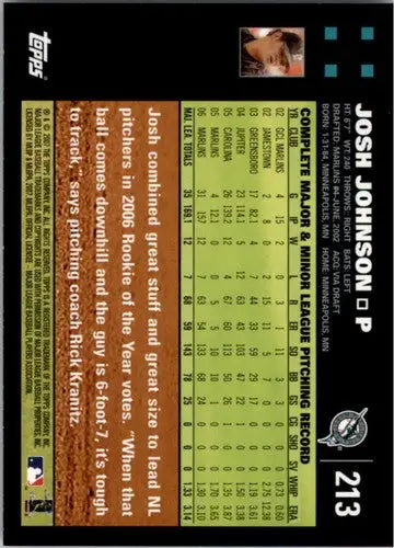 2007 Topps #213 Josh Johnson NM Near Mint Marlins ID:18271 - Baseball Card Single