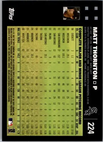 Matt Thornton NMMT baseball card from 2007 Topps #224 White Sox team release