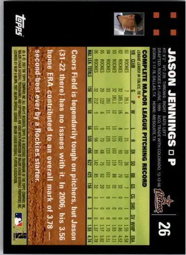 2007 Topps #26 Jason Jennings NM-MT Astros ID:5288 - Baseball Card Single