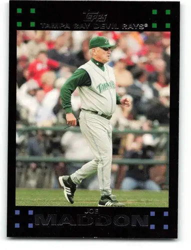 Baseball trading card of Joe Maddon of the Devil Rays with original gloss from 2007 Topps