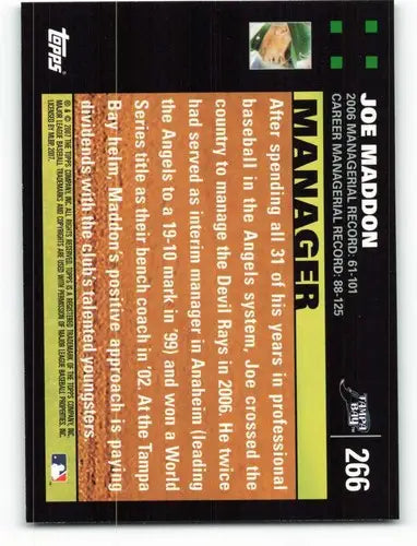 Joe Maddon Devil Rays baseball trading card with original gloss from 2007 Topps
