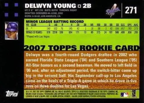 Delwyn Young baseball card with original gloss from 2007 Topps #271a Dodgers