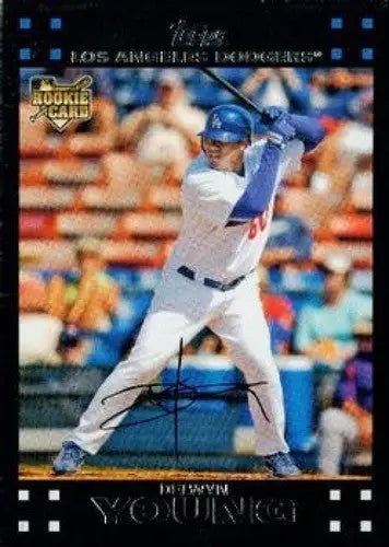 Delwyn Young baseball card with original gloss from 2007 Topps #271a Dodgers
