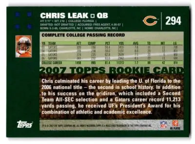 2007 Topps #294 Chris Leak - Football Card Single