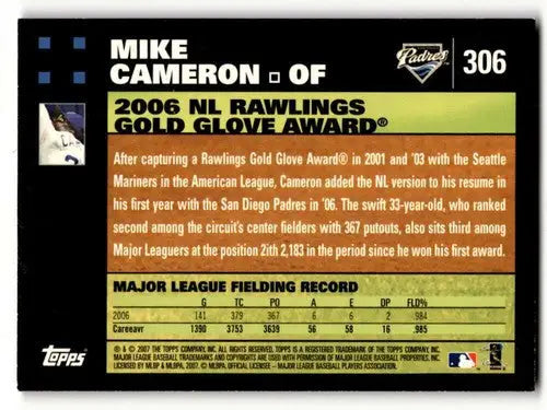 Original gloss Mike Cameron San Diego Padres baseball card from 2007 Topps NM near ID53878