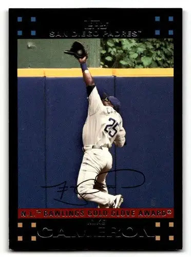 Signed baseball card featuring Mike Cameron San Diego Padres with original gloss near ID 53878