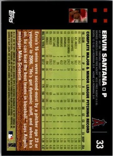 Original gloss Ervin Santana baseball card 2007 Topps NM-MT Angels ID 5289