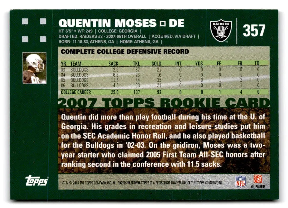 2007 Topps #357 Quentin Moses - Football Card Single