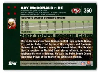 2007 Topps #360 Ray McDonald - Football Card Single
