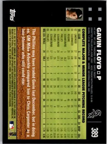 2007 Topps Gavin Floyd NMMT baseball card back with original gloss and White Sox design