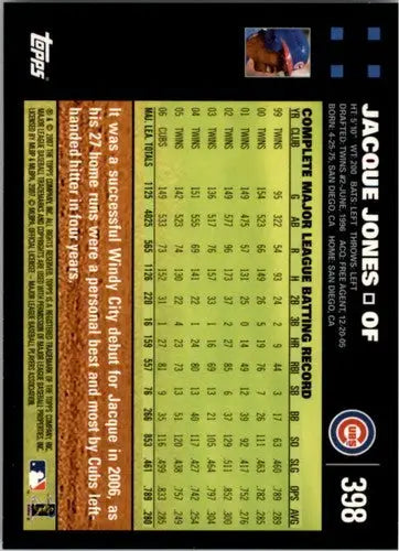 2007 Topps #398 Jacque Jones NMMT Cubs ID:9033 - Baseball Card Single