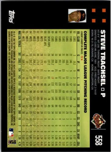 Baseball card back of 2007 Topps Steve Trachsel NMNT Orioles product