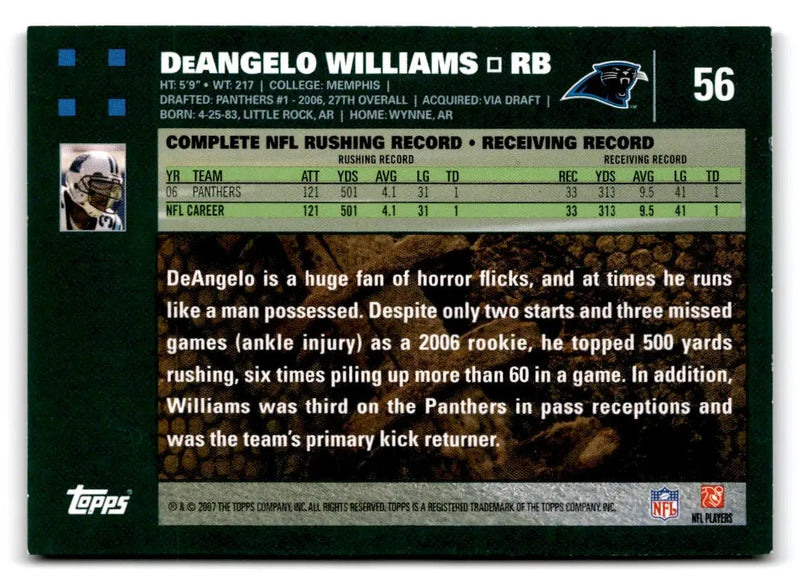 2007 Topps #56 DeAngelo Williams - Football Card Single