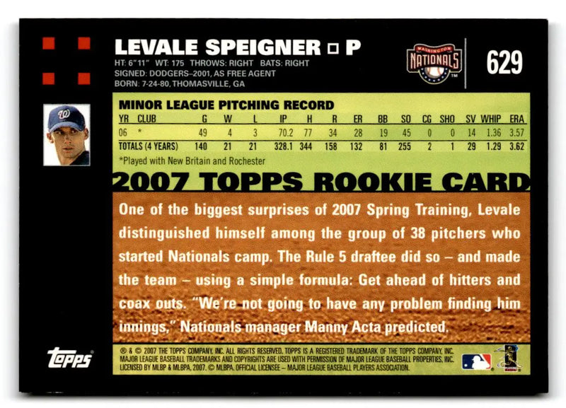 2007 Topps #629 Levale Speigner - Baseball Card Single