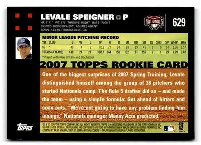 2007 Topps #629 Levale Speigner - Baseball Card Single