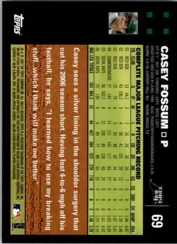 Casey Fossum baseball card back from 2007 Topps Devil Rays original gloss NM-MT