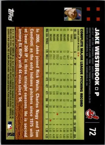 2007 Topps #72 Jake Westbrook NM-MT Indians - Baseball Card Single