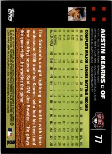 Baseball card back with original gloss for Austin Kearns NM-MT 2007 Topps #77