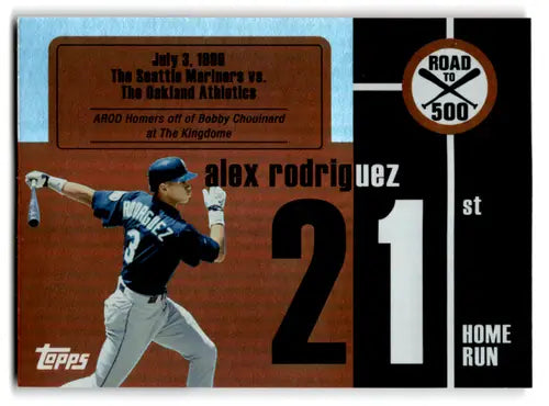 Baseball card of Alex Rodriguez in Mariners uniform from 2007 Topps Alex Rodriguez Road to 500 series