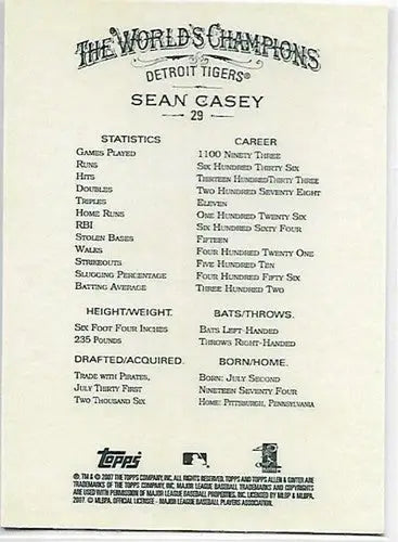 2007 Topps Allen and Ginter #29 Sean Casey NM-MT Tigers - Baseball Card Single